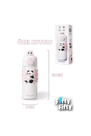 Dıller 480 Ml Tek Kapak Çift Kullanım Pipetli/pipetsiz Taşıma El Askılı Vacum Cup/çelik Termos -ffd9317-480 Beyaz
