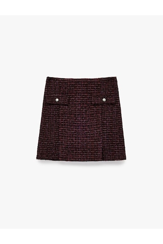 Koton Cep Detaylı Düğmeli A Kesim Slim Fit Tüvit Mini Etek Mor Desenli 6wal70009ıw Mor Desenli