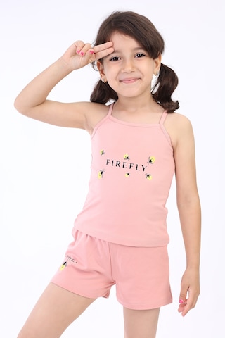 Toontoy Kids Toontoy Kız Bebek Arı Baskılı Şortlu Takım Koyu Pudra