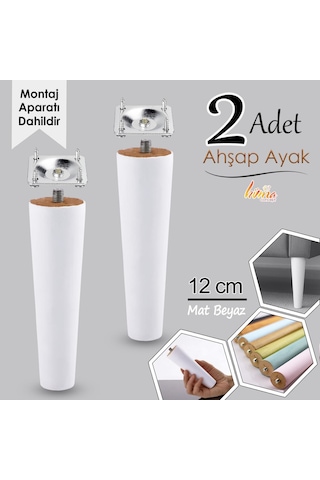 2 Adet Ahşap Ayak 12 Cm Beyaz M8 Civatalı Bağlantı Aparatlı Dolap Mobilya Koltuk Kanepe Destek Ayağı Ayakları Beyaz
