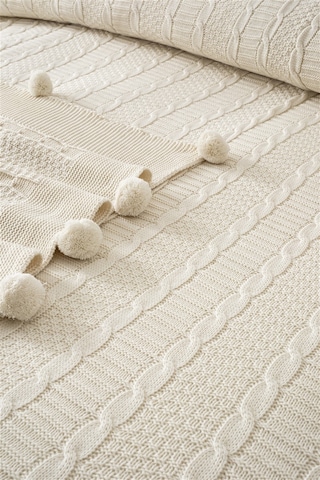 Tek Kişilik Triko Örme Battaniye - Yumuşak Dokulu & Şık Yatak Örtüsü-örgü Battaniye - Krem Krem Krem