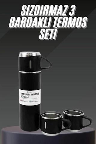 Termos Seti Paslanmaz Çelik 3 Bardaklı Vakumlu Termos Set 500 Ml 12 Saate Kadar Isı Koruma Renkli