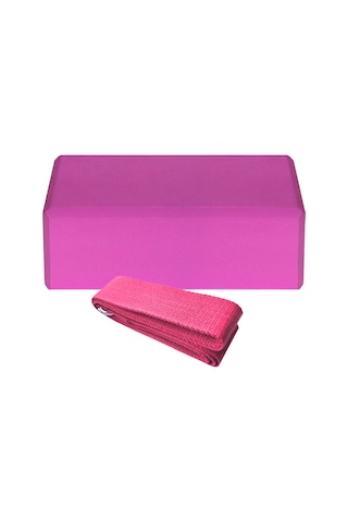 Ranyeek Pembe Eva Yoga Blok Ve Pamuklu Gerdirme Kayışı Seti - Denge, Konum Doğrulama Ve Esneklik İçin Pilates Ve Yoga Egzersizleri Çok Renkli