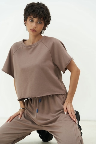 Mai Collection Mai Studios Co. Vero Boz Gri Crop Eşofman Takım Vizon