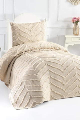 Çeyiz Diyarı Sementina 2 Parça Tek Kişilik Pike Takımı Bej Bej