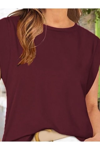 Kadın Kısa Kollu Bisiklet Yaka Viskon Bluz Bordo