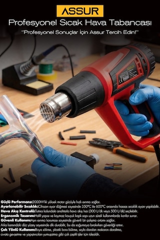 Assur 2000W 2 Kademeli 4 Başlıklı Sıcak Hava Tabancası - 3085
