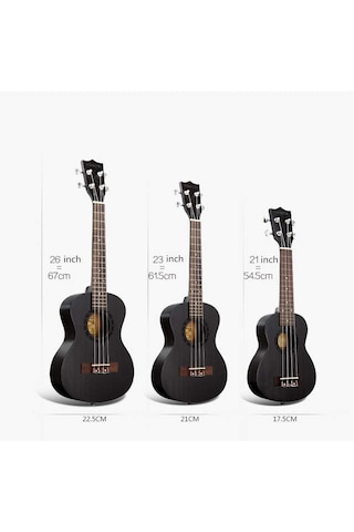 Masif Maun Ağaç Siyah Renk Tenör Boy Profesyonel Ukulele Gitar