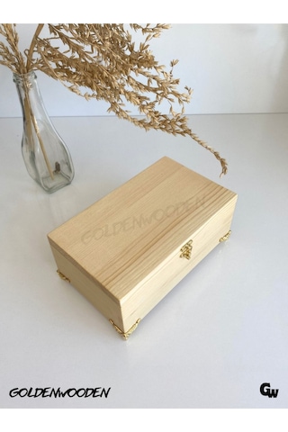 Doğal Ahşap Takı Kutusu Ahşap Saklama Kutusu Beyaz Çam Boy:20cm En:12cm Yük:8,5cm