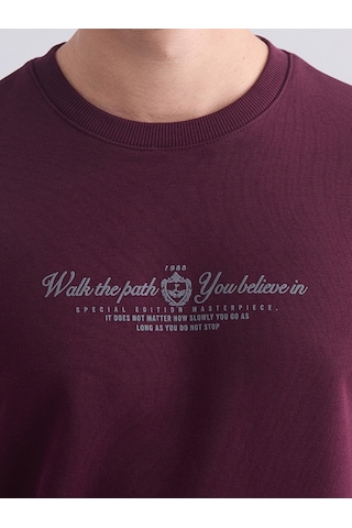 Lcwaıkıkı Classic Bordo Standart Kalıp Bisiklet Yaka Baskılı Erkek Kalın Sweatshirt