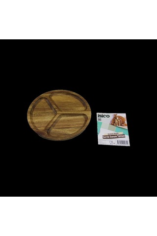 Hubrendy Tedarik Akasya Ahşap Yuvarlak 3 Bölmeli Servis Tepsisi 20 Cm 1456034