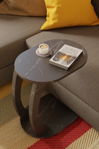 Oval Siyah Mermer C Sehpa Modern,tekerlekli Yan Sehpa Salon, Ofis, Yatak Odası Siyah