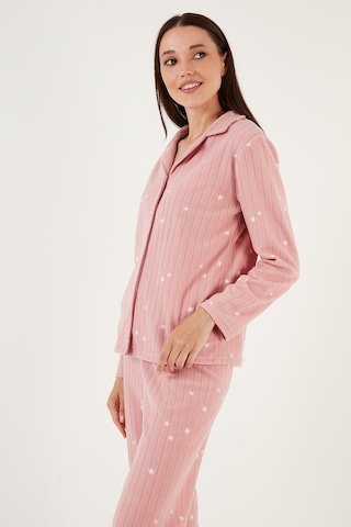 Lela Regular Fit Gömlek Yaka Önden Düğmeli Polar Bayan Pijama Takımı 6571009W4 Pudra