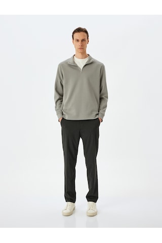 Koton Uzun Kollu Pamuklu İnterlok Kumaş Yarım Fermuarlı Sweatshirt Gri 5sam70002mk Gri