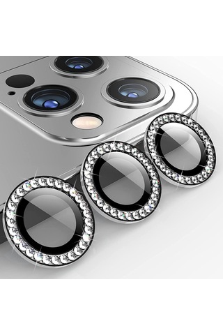 15 Pro/ 15 Pro Max Taşlı Lens Premium Kalite Ve Görünüm Gümüş Renk