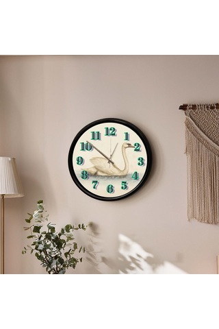 Vintage Kuğu Tasarımlı Dekoratif Duvar Saati 28 Cm Sessiz Mekanizma Çok Renkli