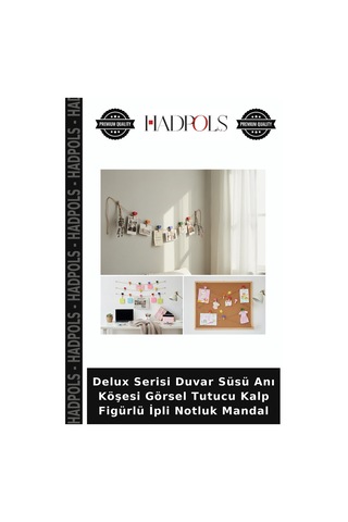 Delux Serisi Duvar Süsü Anı Köşesi Görsel Tutucu Kalp Figürlü İpli Notluk Mandal 2
