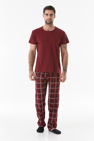 Fullamoda Ekose Desenli Düğmeli Pijama Takımı 24mıcg631212245-bordo 24MICG631212245-Bordo