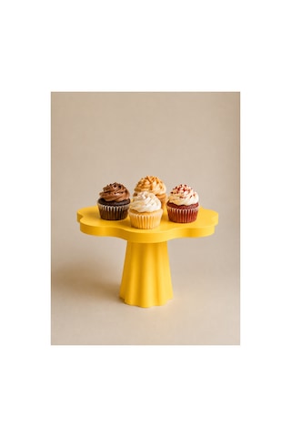 Cupcake Ayaklı Stand 17 Cm Sunum Standı Dalgalı Desen Sarı