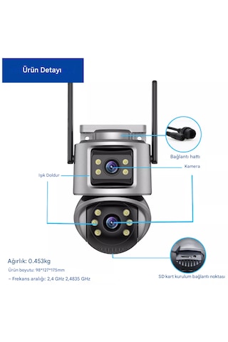 Ip Wıfı Kablosuz Kamera Dış Mekan Cctv Ptz Akıllı Ev Çift Lens