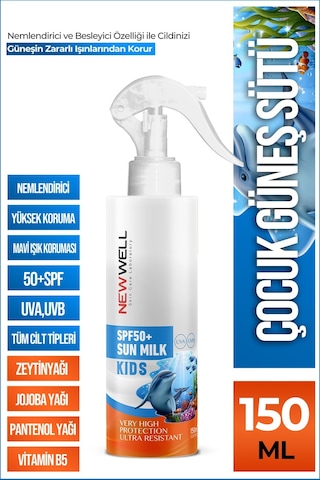 New Well Yüksek Koruyuculu Çocuk Güneş Sütü SPF50+ 150 ML