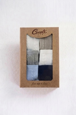 Cocole Socks Erkek Bebek Soket Çorabı Kraft Kutulu 6'lı Set Pamuklu 0-1 Yaş Örgülü Çok Renkli