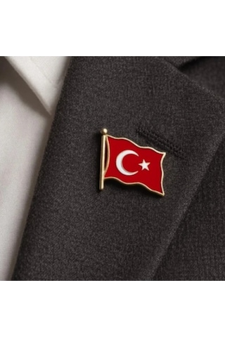 Dalgalı Bayrak Rozet Türk Bayrağı Yaka Rozeti Altın - 2 Adet Altın - Kırmızı