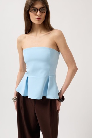 Pileli Straplez Bluz Antrasit Melanj