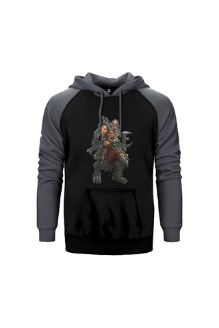 Diablo Iıı Ruhların Reaper'ı Barbar Gri Renk Reglan Kol Kapşonlu Sweatshirt Gri