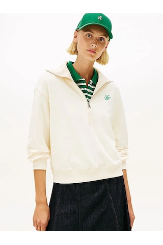 Tommy Hilfiger Th Scrıpt Half Zıp Terry Swtshrt Kadın Bej Sweatshirt - Ww0ww49470 Bej