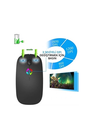Çift Modlu Şarj Edilebilir Sessiz Kablosuz Mouse Bluetooth + 2.4ghz