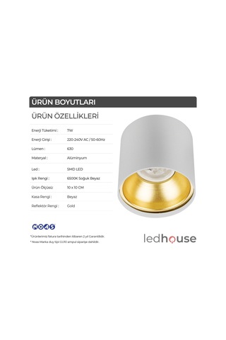 Spot Lamba Led 7W Silindir Beyaz-Gold Duvar Aydınlatma Armatür