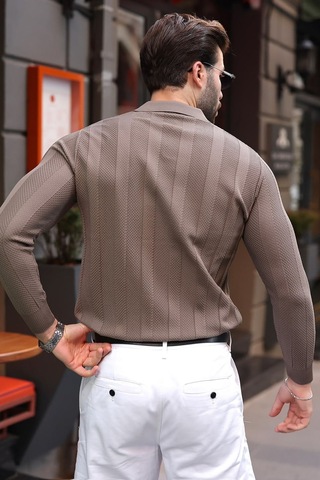 Madmext Açık Kahverengi Regular Fit Polo Yaka Triko Erkek Kazak E7509