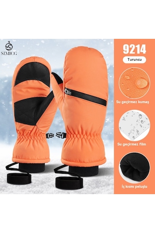 Kalınlaştırılmış Kışlık Su Geçirmez Snowboard Eldivenleri Turuncu Renk