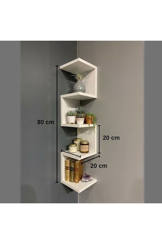 Bicabin Bicabin Dekoratif Ahşap Modern Zigzag Köşe Duvar Rafı Organizer