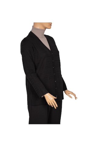 Hesna Kadın Nilay Anne Cepli Düğmeli Siyah Triko Ceket 001