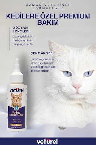 Kedi Yüz Temizleme Solüsyonu Kedi Aknesi Gözyaşı Lekesi Göz Damlası Akıntı Kaşıntı Bakımı 100ml