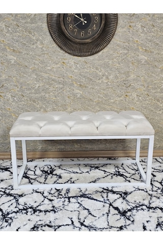 Zafir Beyaz Boyalı Diktörtgen 100 Cm X 40 Cm Oturak Puf - Bench - Makyaj Oturağı - Oturak Krem