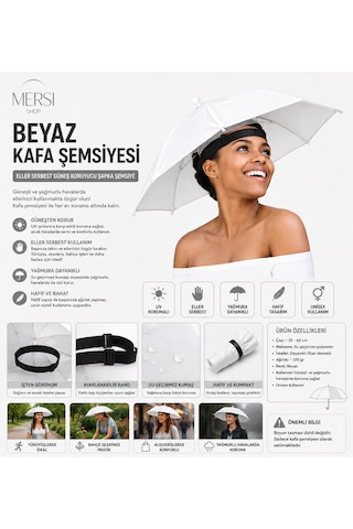 Mersi Shop Beyaz Kafa Şemsiyesi Eller Serbest Güneş Koruyucu Şapka Şemsiye