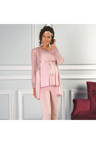 Pierre Cardin 3030 3lü Hamile Lohusa Hırkalı Pijama Takım Ekru