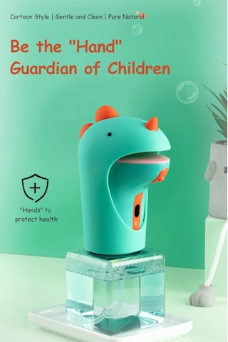 Xurunkeji Çocuklar İçin Otomatik Sabunluk Temassız El Sabunu Dağıtıcısı Banyo Tezgahı İçin Sevimli Dinozor Köpük Dağıtıcısı Yeşil