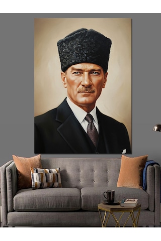 Ahşap Tablo Kalpak Başlıklı Atatürk Portresi