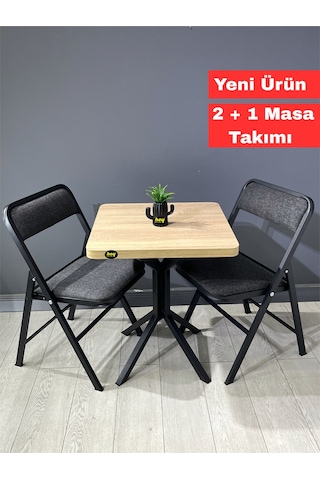Mercan Sonoma 2 Kişilik Kare Mutfak Yemek Masası Takımı 2+1 Keten Gri 60 Cm Sonoma Gri 2'li