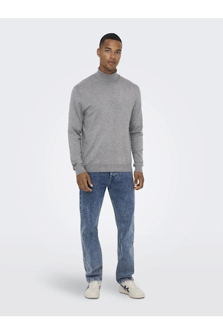 Only & Sons Erkek Mevsimlik Boğazlı Kazak - 22020879 Gri