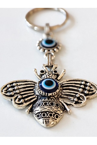 Moncuk Design Nazar Boncuklu İşlemeli Metal Arı Anahtarlık