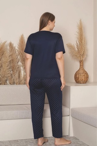 Charme Kadın Büyük Beden Bisiklet Yaka Milan Likralı Kısa Kol Pijama Takımı K601/254 - 1 Adet Lacivert