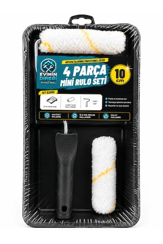 4 Parça Mini Boyacı Seti 10 Cm Rulo Boya Küveti Yedek Rulolu Saplı