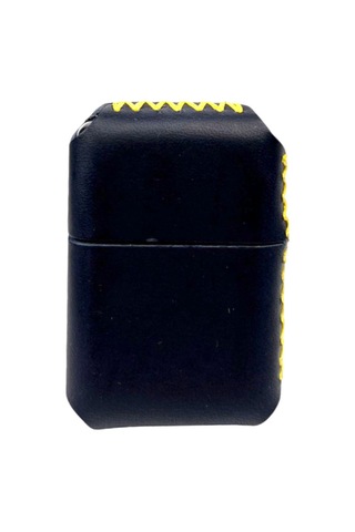 Handmade El Yapımı Hakiki Deri Zippo Modeli Çakmak Lacivert Sarı