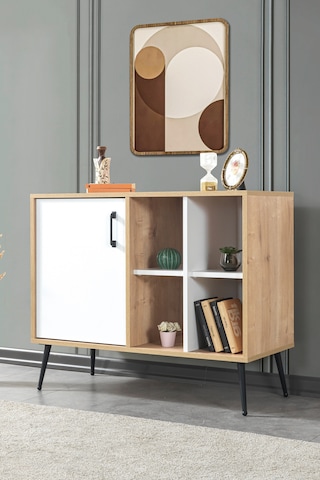 4111 Şile Metal Ayaklı Metal Kulplu 100 Cm Konsol - Tv Ünitesi - Yemek Odası - Kahve Köşesi Beyaz Beyaz - Safir