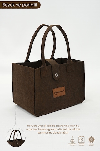 Mordesign Taşınabilir Keçe Çanta Yenidoğan Alt Açma Kadın Çantası Ev ve Seyahat Düzenleyici Organizer Kahverengi